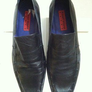 ROBERT WAYNE MENS BLACK LEATHER SLIP-ON LOAFERS DRESS SHOES SIZE: 9.5M
